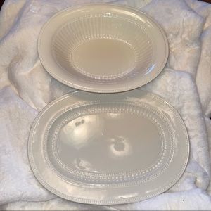 Large cream colored platter and oblong bowl set for entertaining holidays glass